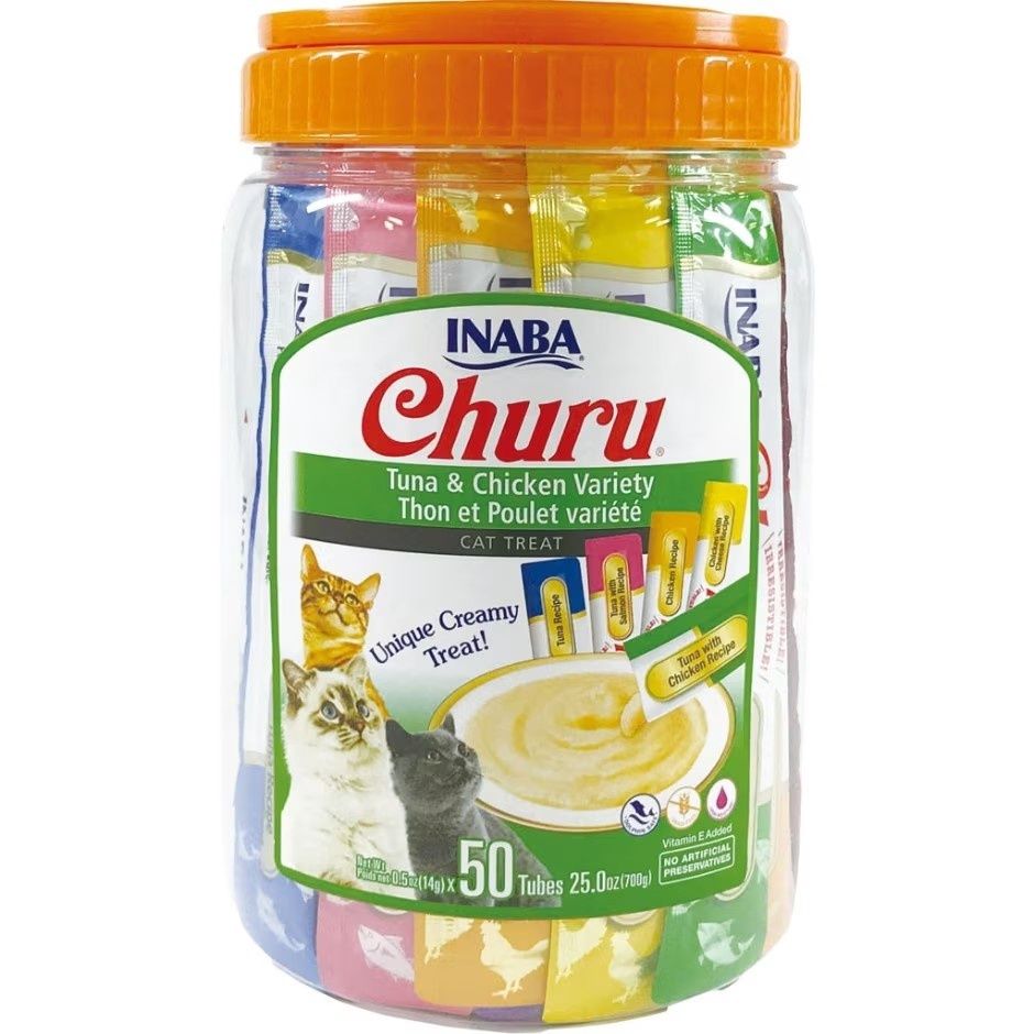 INABA CHURU PUREE CAT TREATS VARIETY PACK, Size: 0.5oz - 50pk