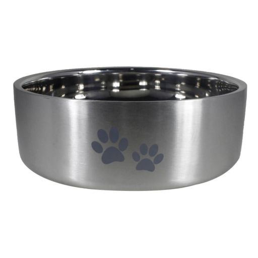 Indipets Brushed Stainless Steel Insulated Bowl W/ Paw Prints, Size: 64oz