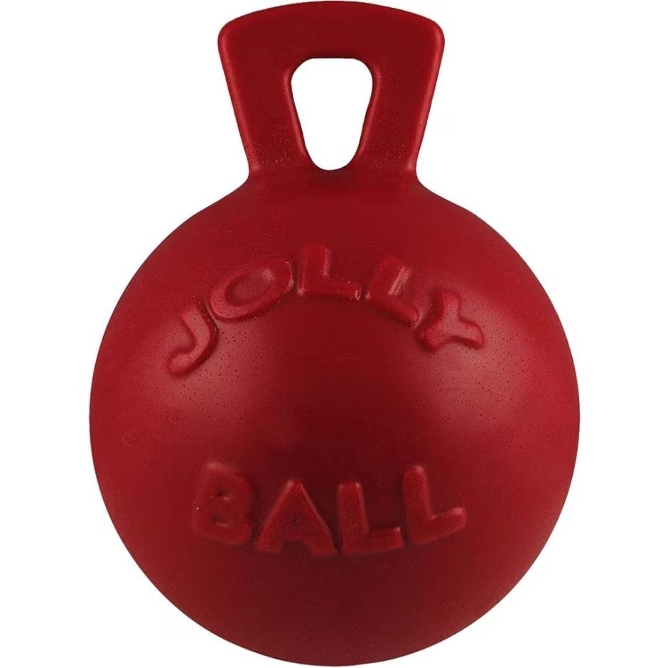 Jolly Pets Tug-N-Toss 6 inch Red Rubber Ball with Handle Chew Toy for Dogs, Color: Red