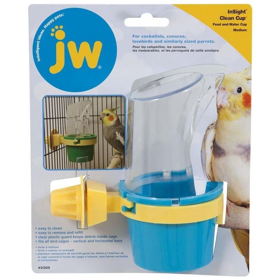JW Pet Insight Clean Cup for Birds: Cage-Mounted Food Shield with Unique Washer System