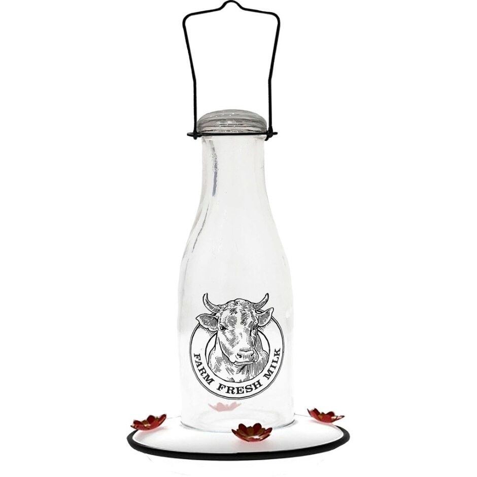 Milkhouse Vintage Glass Hummingbird Feeder