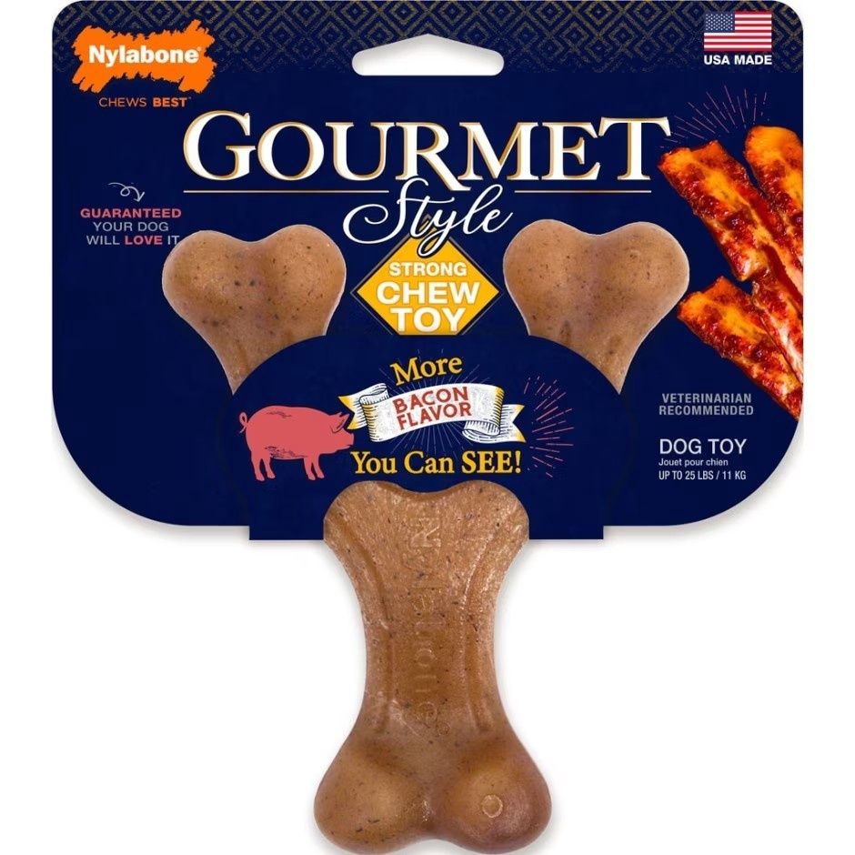 Nylabone Gourmet Style Bacon Strong Chew Wishbone, Size: Small