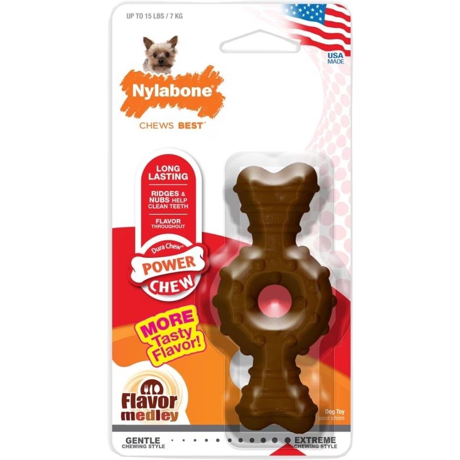 NYLABONE POWER CHEW TEXTURED RING BONE, Flavor: Medley, Size: Petite