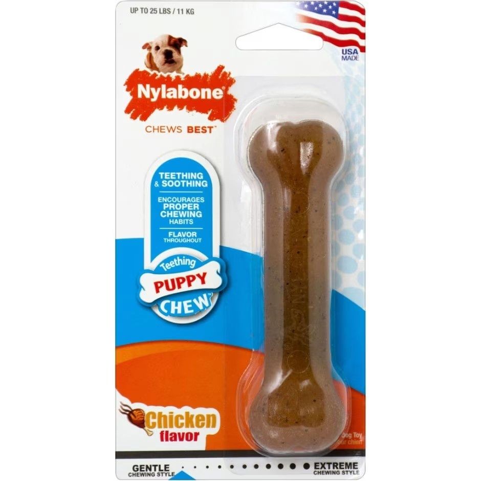 NYLABONE PUPPY CHEW BONE, Flavor: Chicken, Size: Reg