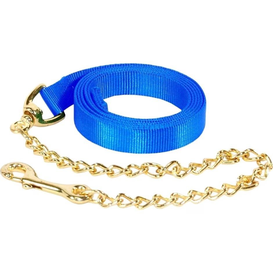 Nylon Lead W/Chain 7FT Blue