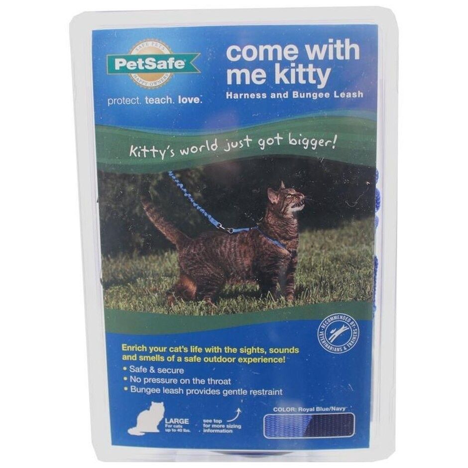 PetSafe Come with Me Kitty and Bungee Adjustable Leash Cat Harness, Color: Royal blue/navy, Size: Large