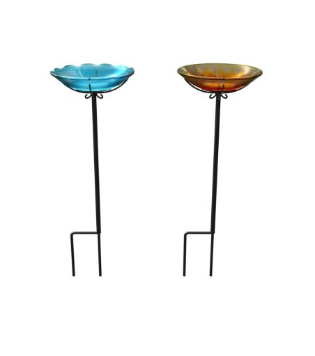 Panacea Products Flower Glass Birdbath With Stake Sun/wild Flower