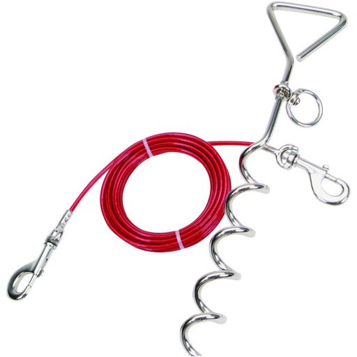 Titan Dog Stake And 15&#39; Tie Out Combo-Spiral Stake W/Red Cable