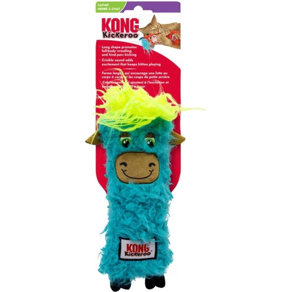 KONG KICKEROO HLAND COW CAT TOY BLUE