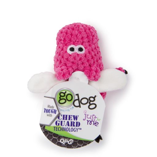 GoDog® Checkers? Flying Pig Just for Me? with Chew Guard Technology? Durable Plush Squeaker Dog Toy -Mini Pink