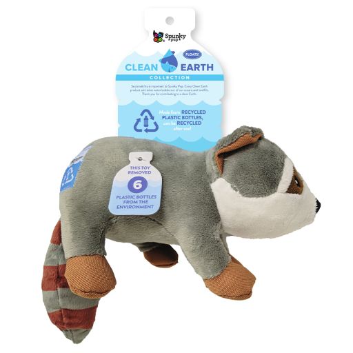 Spunky 602167 Clean Earth Raccoon Plush Dog Toy  Gray &amp; White - Large - Pack of 12
