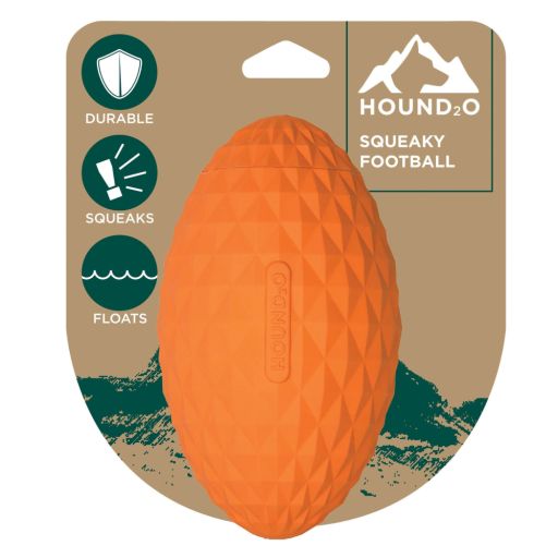 Hound2O Dog Chew Toys - Squeaky Football  Orange - Durable Small Football Shaped Ball