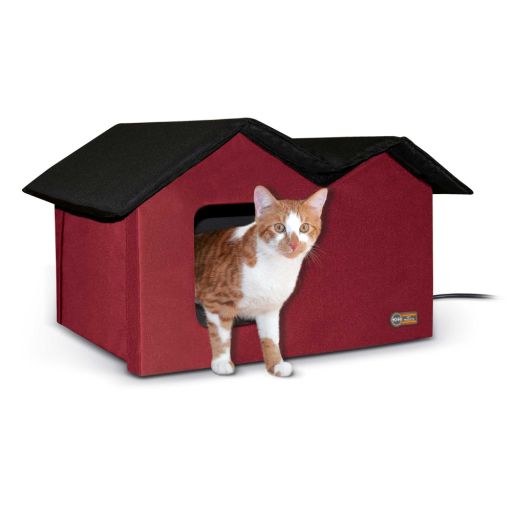 K&amp;H Pet Products Outdoor Heated Kitty House Extra-Wide Red/Black