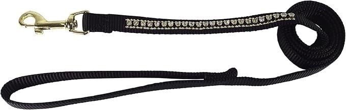 HAMILTON RHINESTONE LEASH 5/8&quot; - 4&#39; BLACK