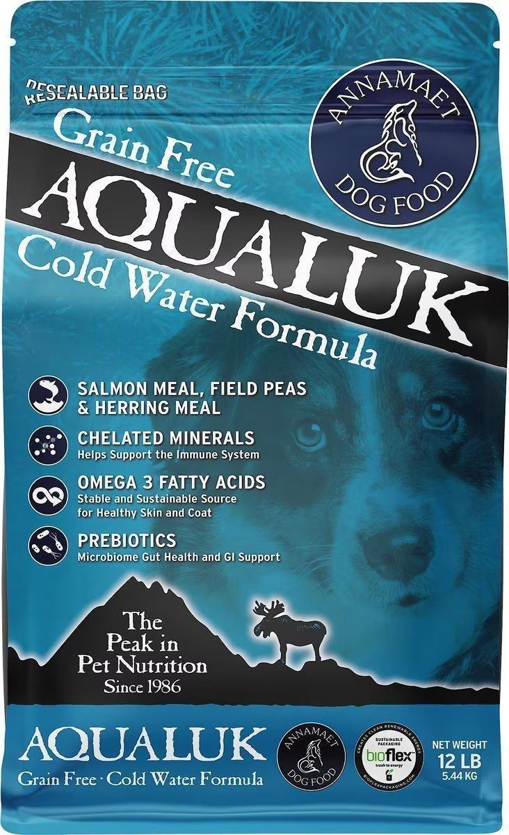 Annamaet Grain-Free Aqualuk Cold Water Fish Formula Dry Dog Food, (Salmon &amp; Herring), Size: 12-lb