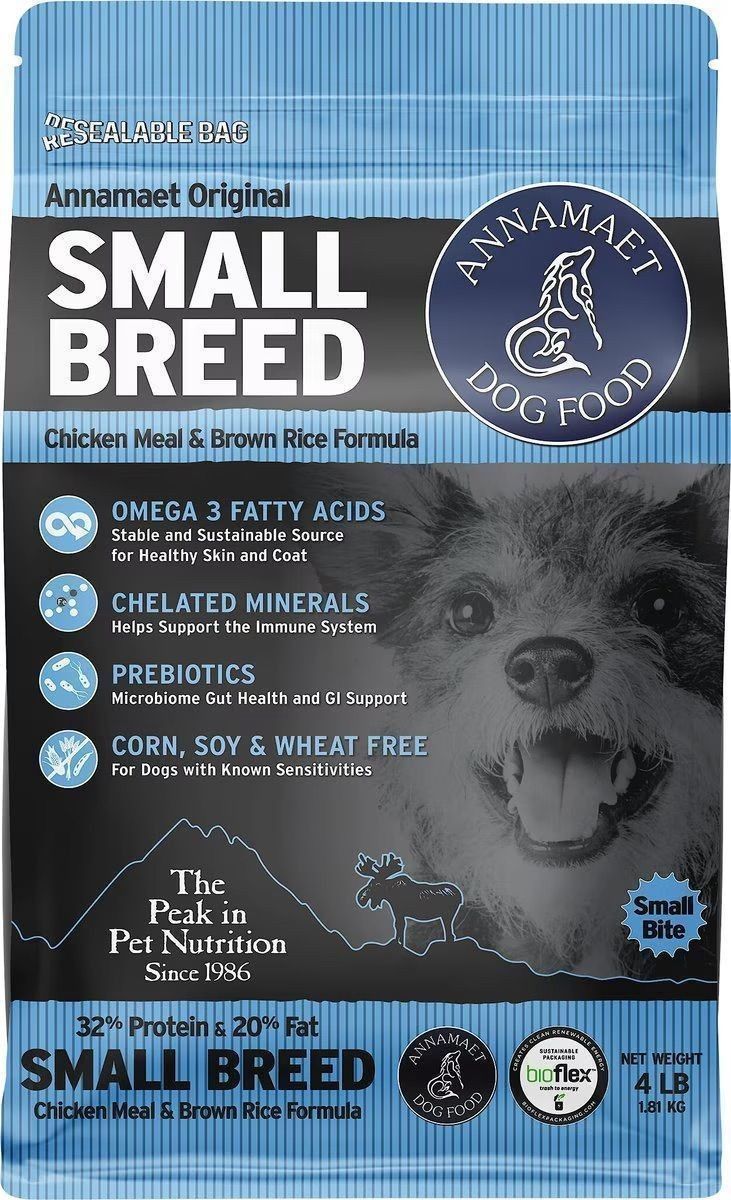 Annamaet Original Small Breed Formula Dry Dog Food, (Chicken &amp; Brown Rice), Size: 4-lb