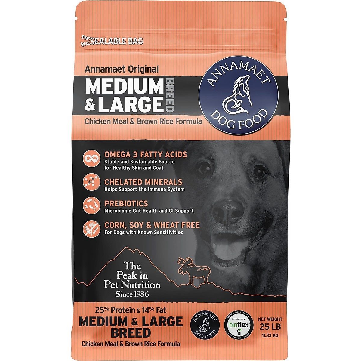 Annamaet Original Encore Formula Dry Dog Food, 25% Protein (Chicken &amp; Brown Rice), Size: 25-lb