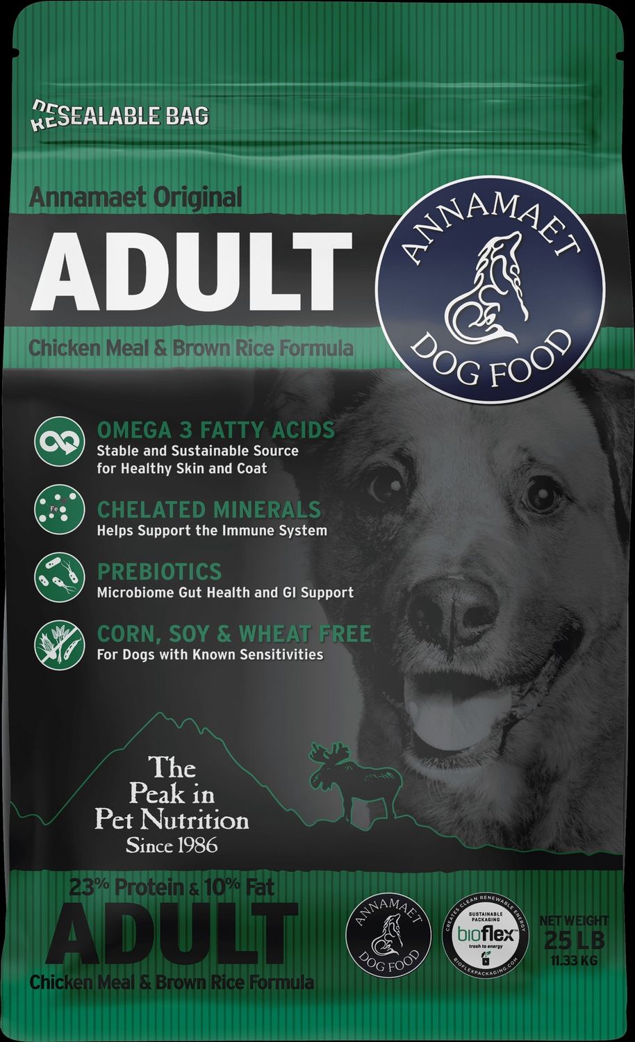 Annamaet Original Adult Formula Dry Dog Food, 23% Protein (Chicken &amp; Brown Rice), Size: 25-lb