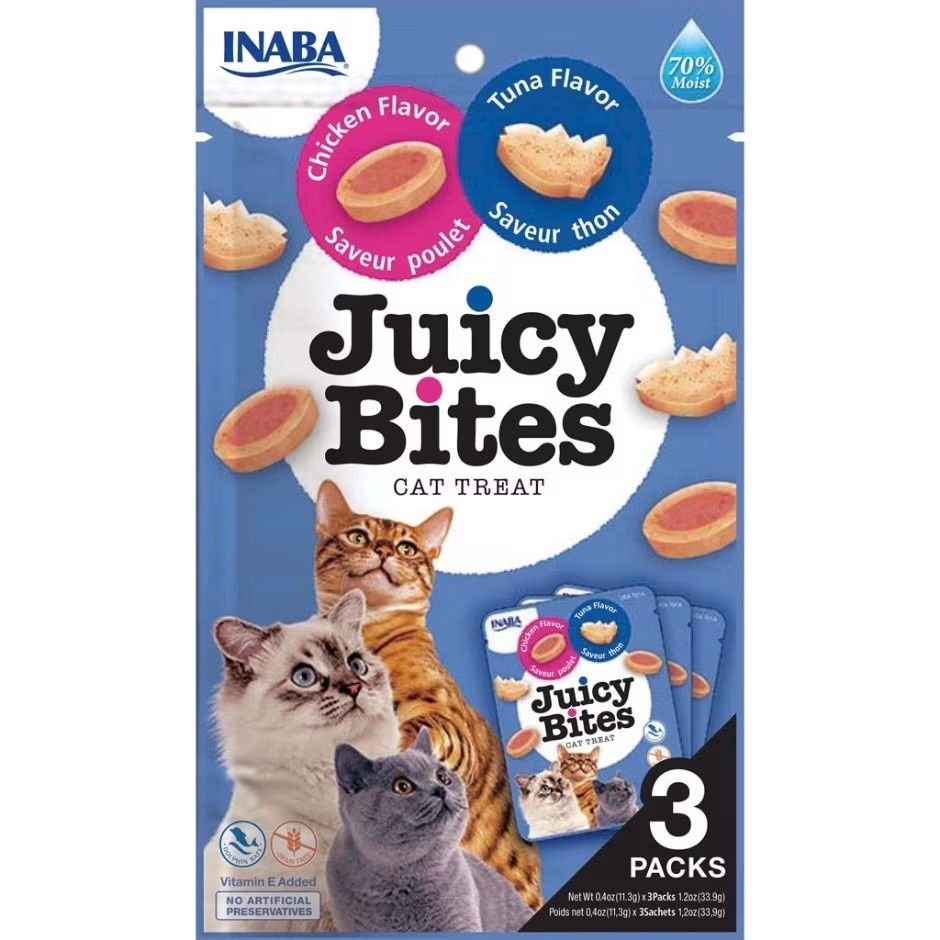 INABA JUICY BITES CAT TREATS, Flavor: Tuna/Chicken