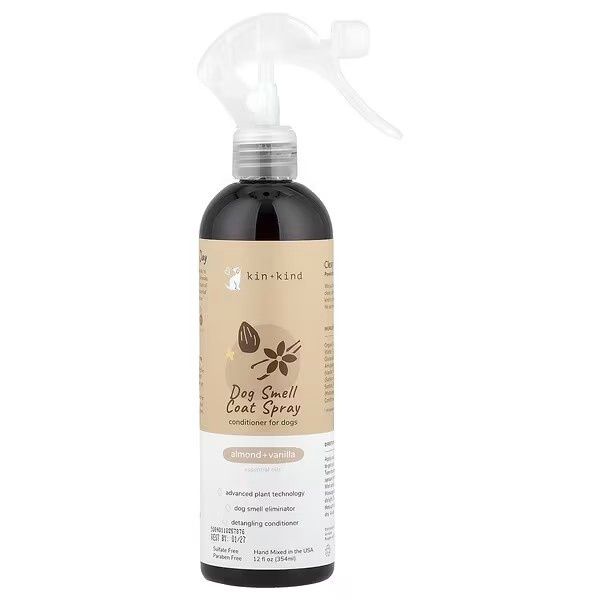 kin+kind Almond &amp; Vanilla Natural Coat Spray for Dog Smells, Size: 12 oz