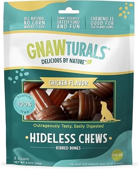 GNAWTURALS HIDELESS CHEWS RIBBED BONE, Flavor: Chicken, Size: MD
