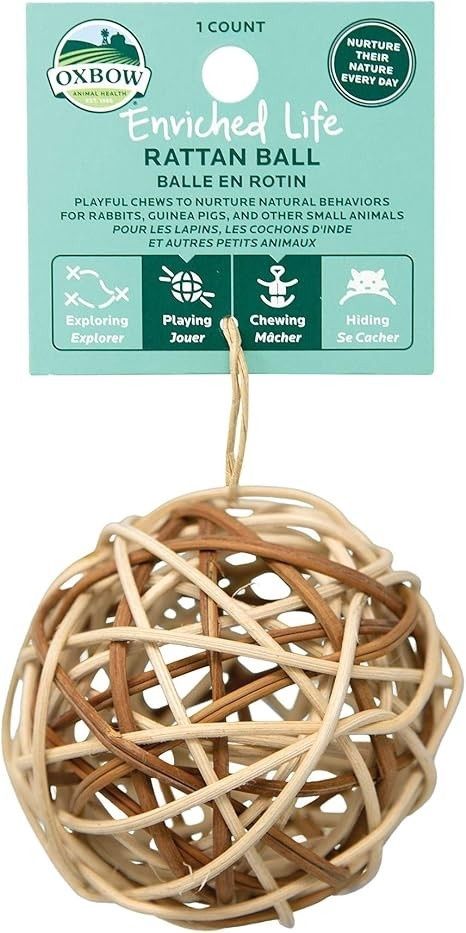 OXBOW RATTAN BALL SM ANML TOY, Flavor: Vegetable, Size: 3 oz