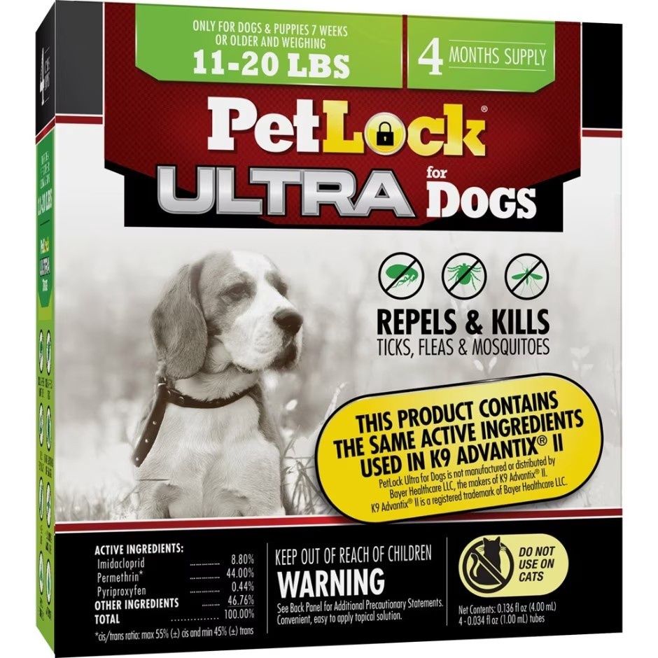 PETLOCK ULTRA FLEA &amp; TICK CONTROL FOR DOGS, Size: 11-20 lb