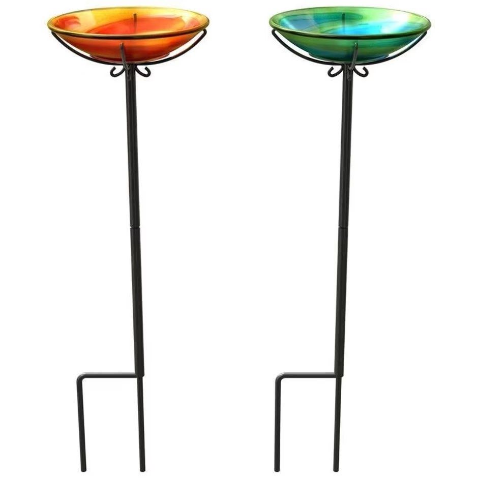 GLASS BIRDBATH W/YARDSTAKE, Size: 8 in