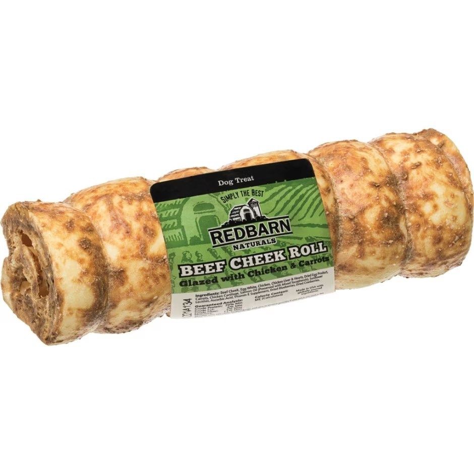 REDBARN NATURALS GLAZED BEEF CHEEK ROLL CHEW, Flavor: Chicken &amp; Carrot, Size: LG