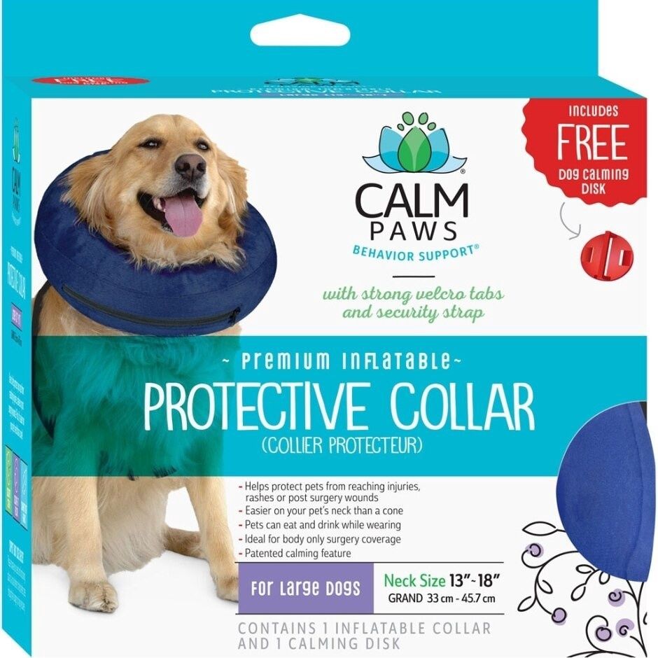 PROTECTIVE INFLATABLE COLLAR W/DOG CALMING DISK, Size: LG