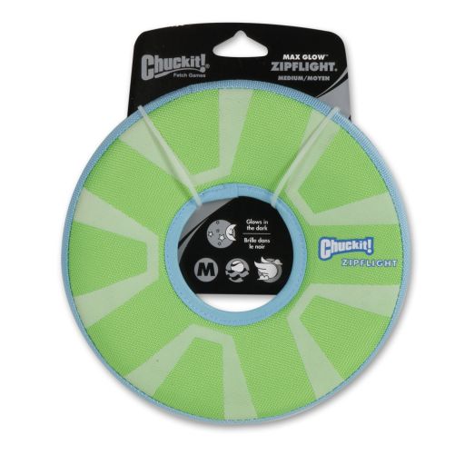 Chuckit! Zipflight Max Glow Flying Disc Frisbee Dog Toy  Medium (8.5 ) for Dogs 20-60 lb  Green