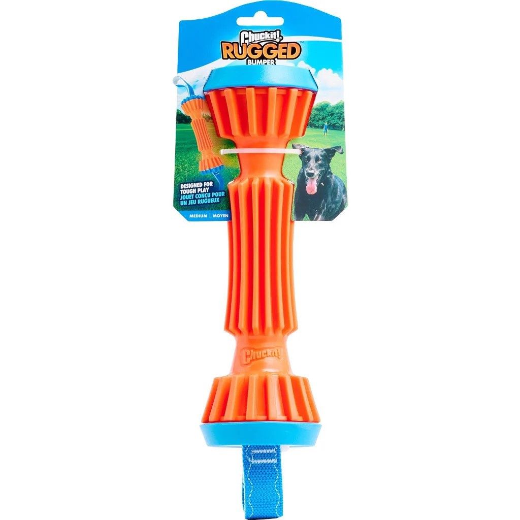 ChuckIt! Rugged Bumper Rubber Fetch Dog Toy with Nylon Straps  Medium  Orange  Pack of 1