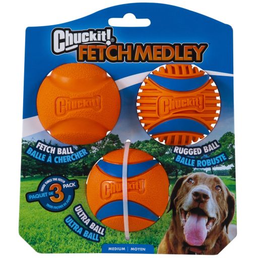 Chuckit! Fetch Medley Rubber Balls Fetch Dog Toy  Medium (2.5 ) for Dogs 20-60 lb  Pack of 3  Assorted