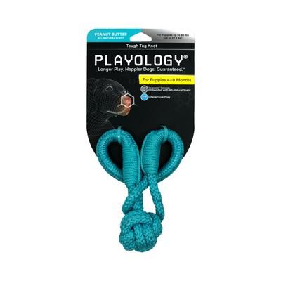 Playology Puppy Tough Tug Knot Peanut Butter Dog Toy-Large/Blue