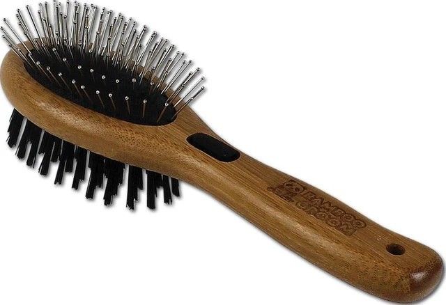 Bamboo Groom Combo Brush W/Bristles &amp; Pins Sm