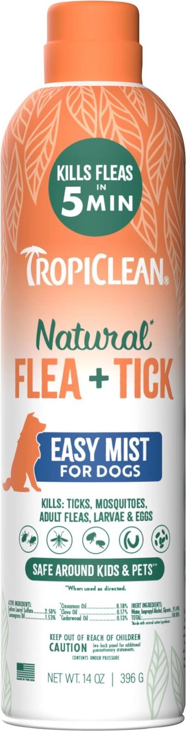 Tropiclean Natural Flea &amp; Tick Dog &amp; Home Easy Mist Spray 14 Oz