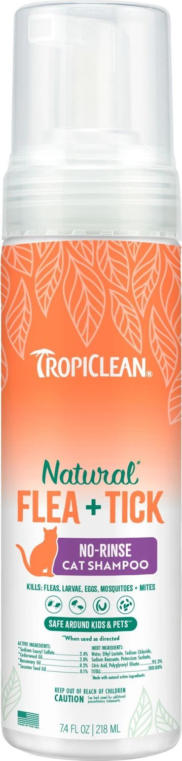 Tropiclean Natural Flea &amp; Tick Waterless Shampoo for Cats 7.4 Oz