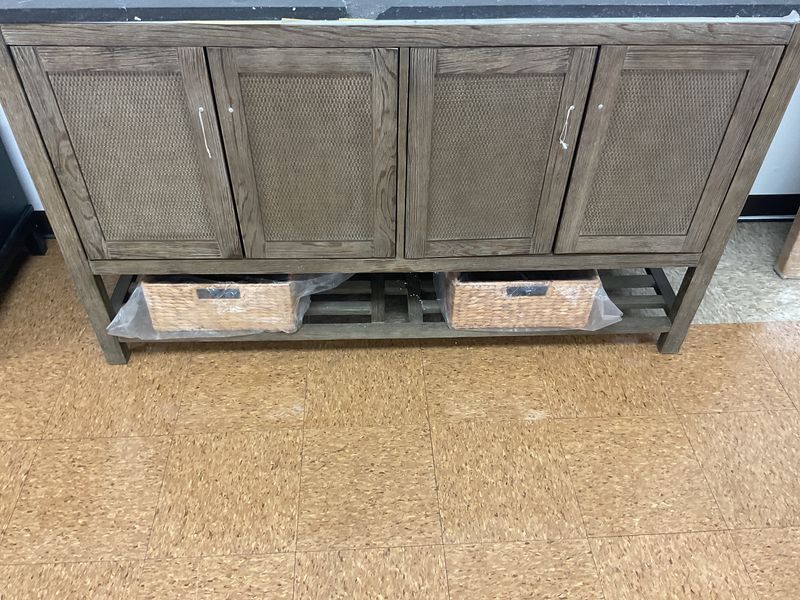 Brown double vanity no top