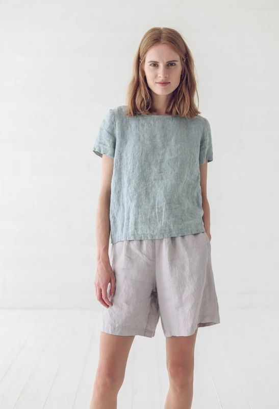 Epic Linen linnen blouse met korte mouwen