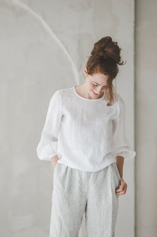 Epic Linen linnen blouse met bisschopsmouwen