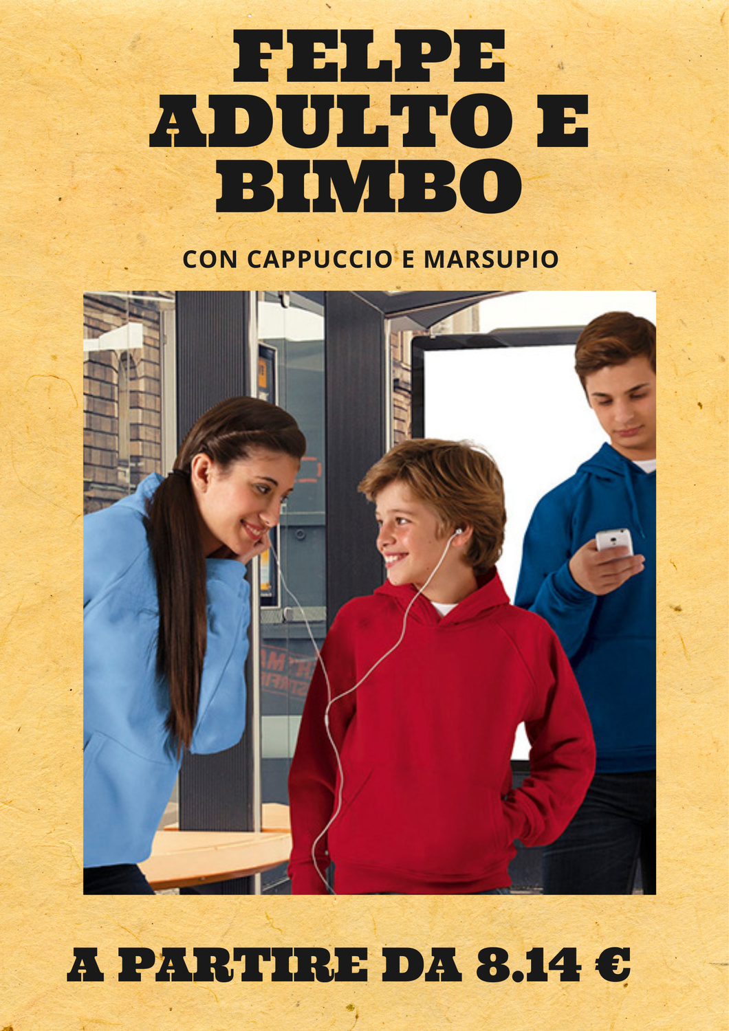 Felpa  unisex con cappuccio da adulto e bimbo