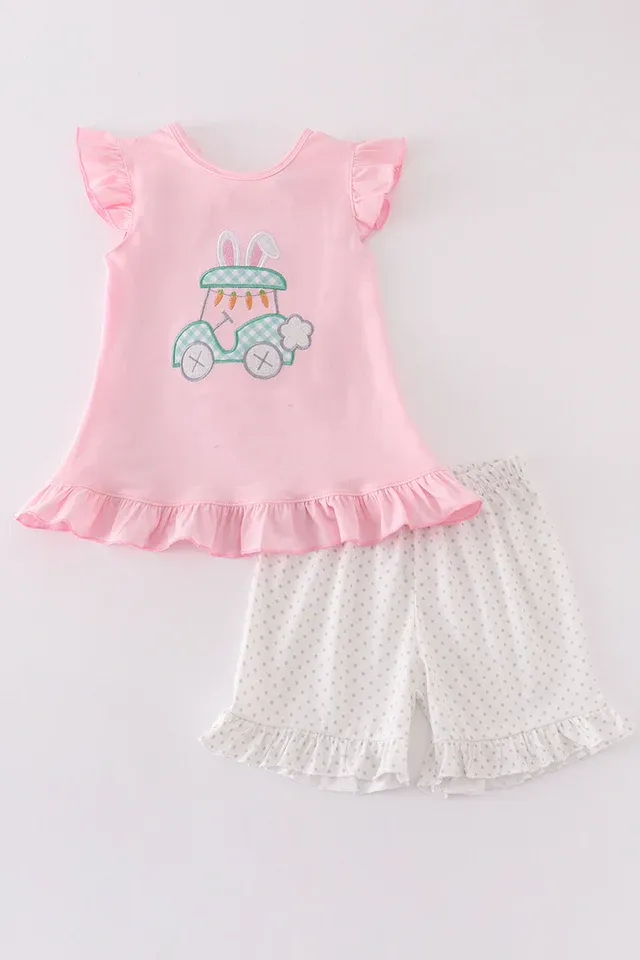 Pink golf Easter applique girl set