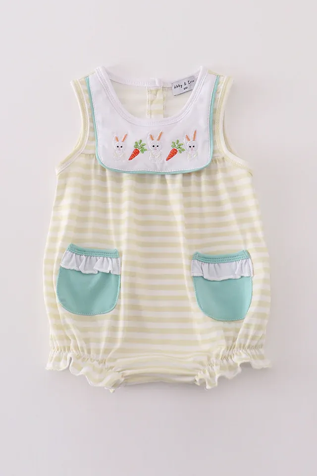 Easter stripe bunny embroidery girl bubble