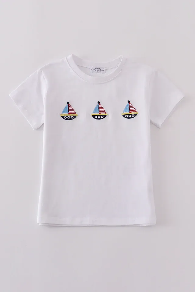 Premium Blue sailboat embroidery top