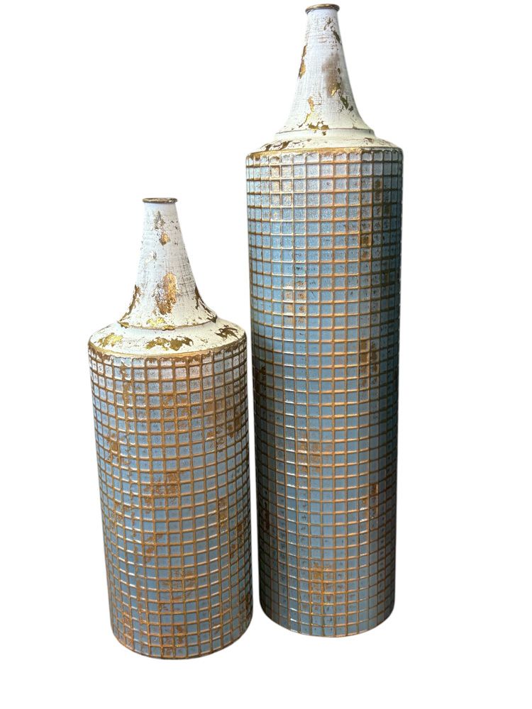 Turquoise and Gold Distressed Floor Vases (2)