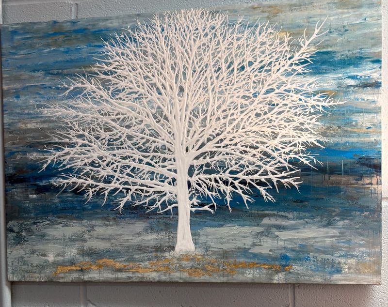 White Tree on Blue Canvas