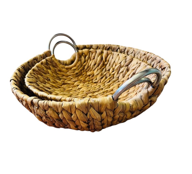 Woven Baskets with Silver Handles (2)