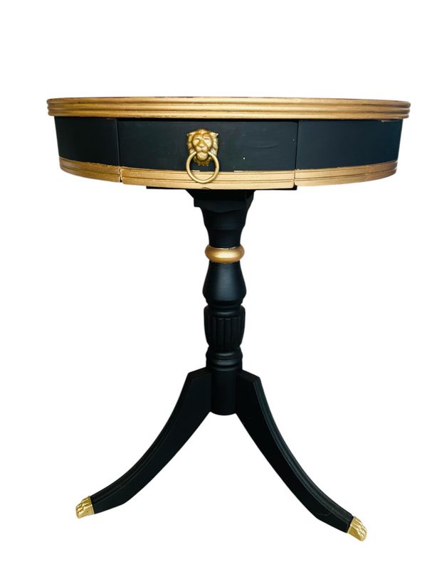 Vintage Black & Gold Pedestal Table