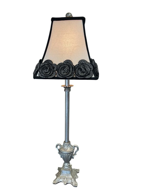 Silver Black Buffet Lamp with Black/White Shade