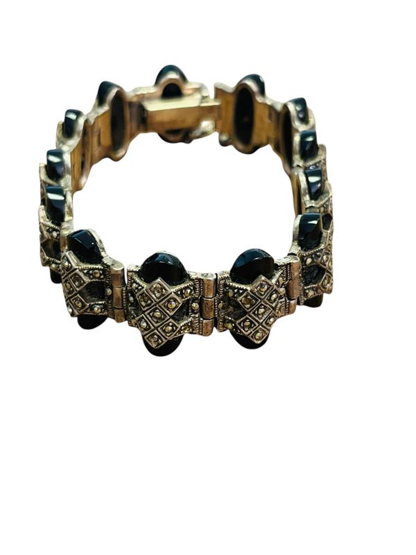 8” Vintage Black Onyx & Marcasite Bracelet